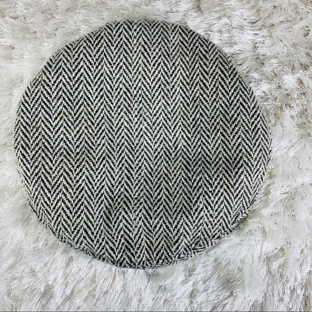 Black Herringbone Sparkly Beret Wool Blend OSFA